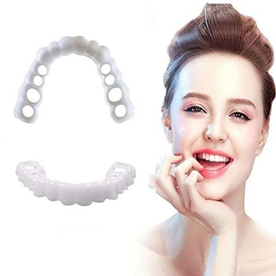 2 Pieces Fake Braces False Teeth Smile Veneers, Instant Perfect Smile Tooth Repair Kit Cover The Teeth Imperfect Upper and Lower,to Make Your Tooth Beautiful and Neat