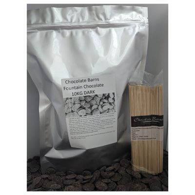 Chocolate Barns Luxury Fountain Ready Dark Chocolate 10Kg, Free 100 Skewers for Baking ,Cooking Desserts Suitable for Making Fountains at Home and Commercial Spaces