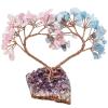 mookaitedecor Love Heart Crystal Stone Tree with Natural Amethyst Grape Base Happy Silver Tree for Home Decoration Wedding Ornament, Rose Quartz Stone & Aquamarine Stone view 2