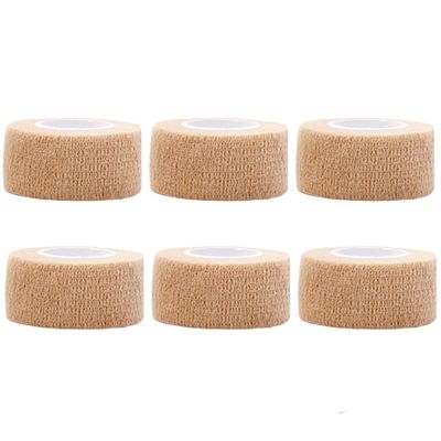 6 Rolls Self Adhesive Bandage, 2.5cm x 4.5m Non-wonven Athletic Elastic Cohesive Bandage for Sports Finger Wrist Feet Protection (Light Brown)