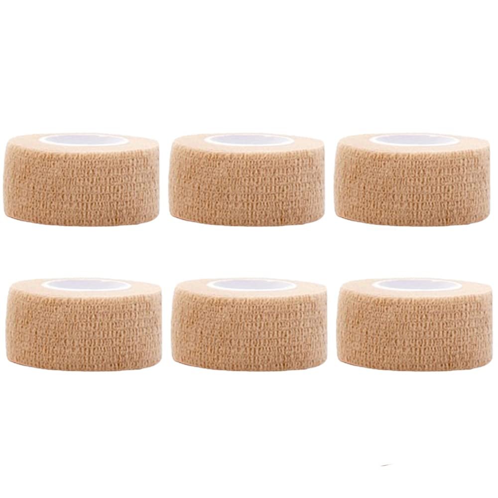 6 Rolls Self Adhesive Bandage, 2.5cm x 4.5m Non-wonven Athletic Elastic Cohesive Bandage for Sports Finger Wrist Feet Protection (Light Brown)