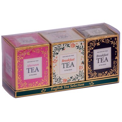New English Teas Festive Tea Carton Gift Pack with 30 English Teabags - Pink, Ivory & Grey