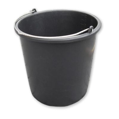 12L Ltr Litre Black PP Plastic Bucket Container - Metal Handle + Measuring Lines