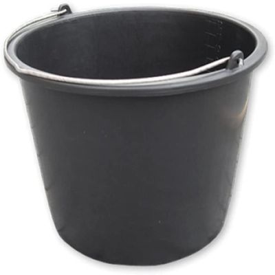 16L Ltr Litre Black PP Plastic Bucket Container - Metal Handle + Measuring Lines