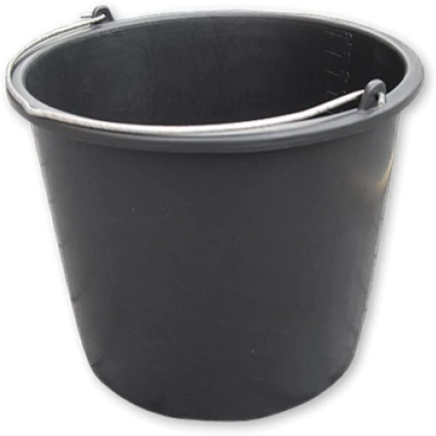 16L Ltr Litre Black PP Plastic Bucket Container - Metal Handle + Measuring Lines