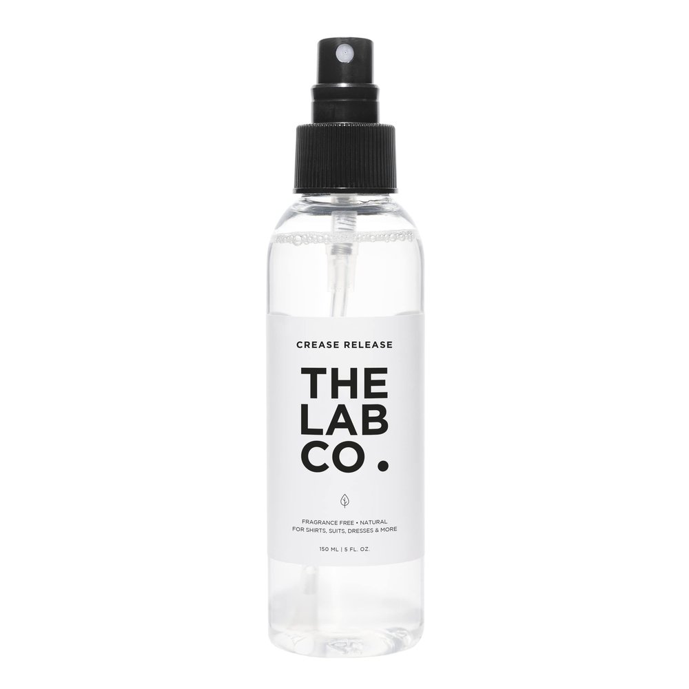 The Lab Co. Crease Release 150ml. Removes creases and wrinkles from clothing and fabrics without the hassle of ironing. Wrinkle remover. Perfect for travelling.