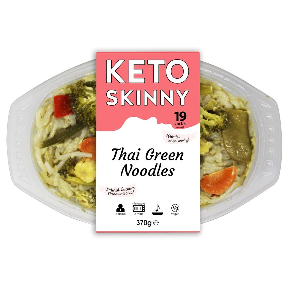 Keto Skinny Chilled Thai Green Noodles Meal (Pack of 4, 370g)- Gluten Free Low Calorie Zero Sugar Konjac Keto Paleo Diet & Vegan Food - High In Protein Fat Free Ready to Eat Meals
