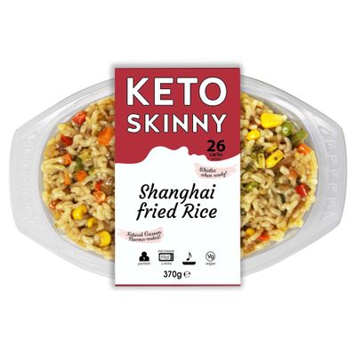 Keto Skinny Shanghai Fried Rice (Pack of 4, 370g) - Konjac Rice, Shirataki, Low Calorie, Low Sugar, Low Carb, High Protein, Plant Based, Keto Diet, Fresh Ready Meals