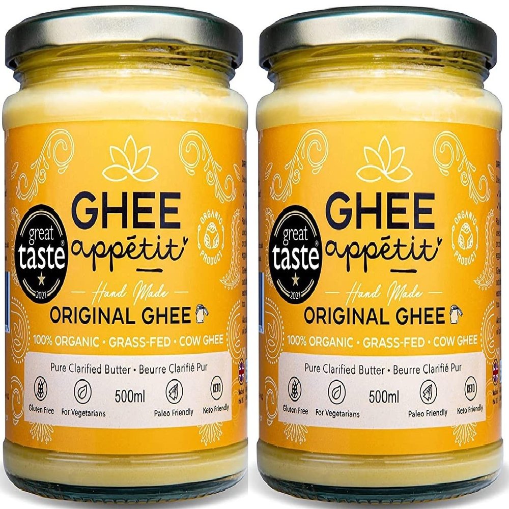 Ghee Apptit Organic Ghee 500ml I Certified Organic I Free Range Grass Fed Ghee I Ghee Butter I Vegetarian I Ayurveda Ghee Recipe I Pure Clarified Butter I Artisan Ghee (Pack of 2)