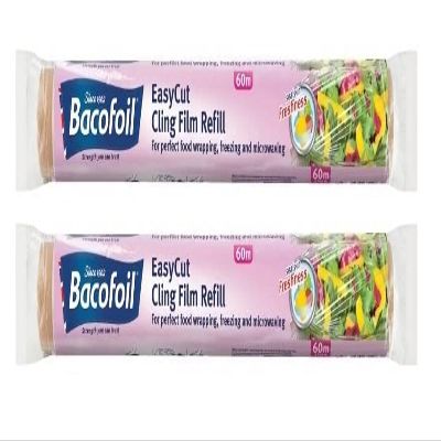 2 x EasyCut Cling Film Refill for Perfect Food Wrapping Freezing and Microwaving 35cm x 60m