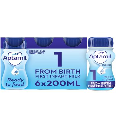 Aptamil 1 First Infant Baby Milk Ready to Use Liquid Formula, from Birth, 6x200 ml
