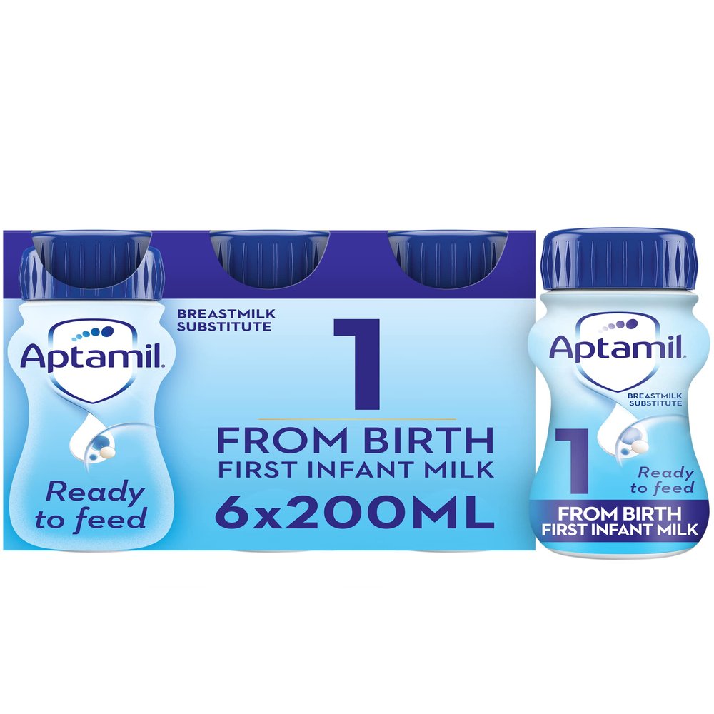 Aptamil 1 First Infant Baby Milk Ready to Use Liquid Formula, from Birth, 6x200 ml