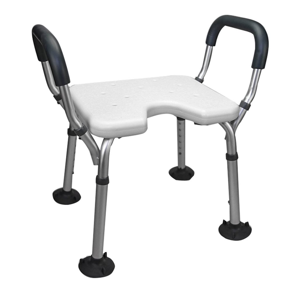 V3VOGUE Shower Stool, Shower Chair with Hygiene Cut Out & Armrests, 6 Heights Adjustable Bath Stools, Elderly Bathroom Shower Bench, Aluminium Bathroom Chairs (Color : Large suction cup feet)