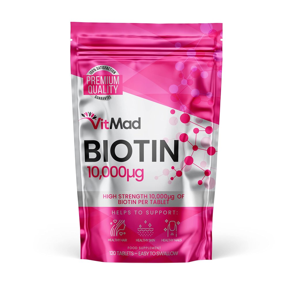 Biotin 10,000 mcg  Hair, Skin & Nails Support  High Potency Supplement  120 Tablets
