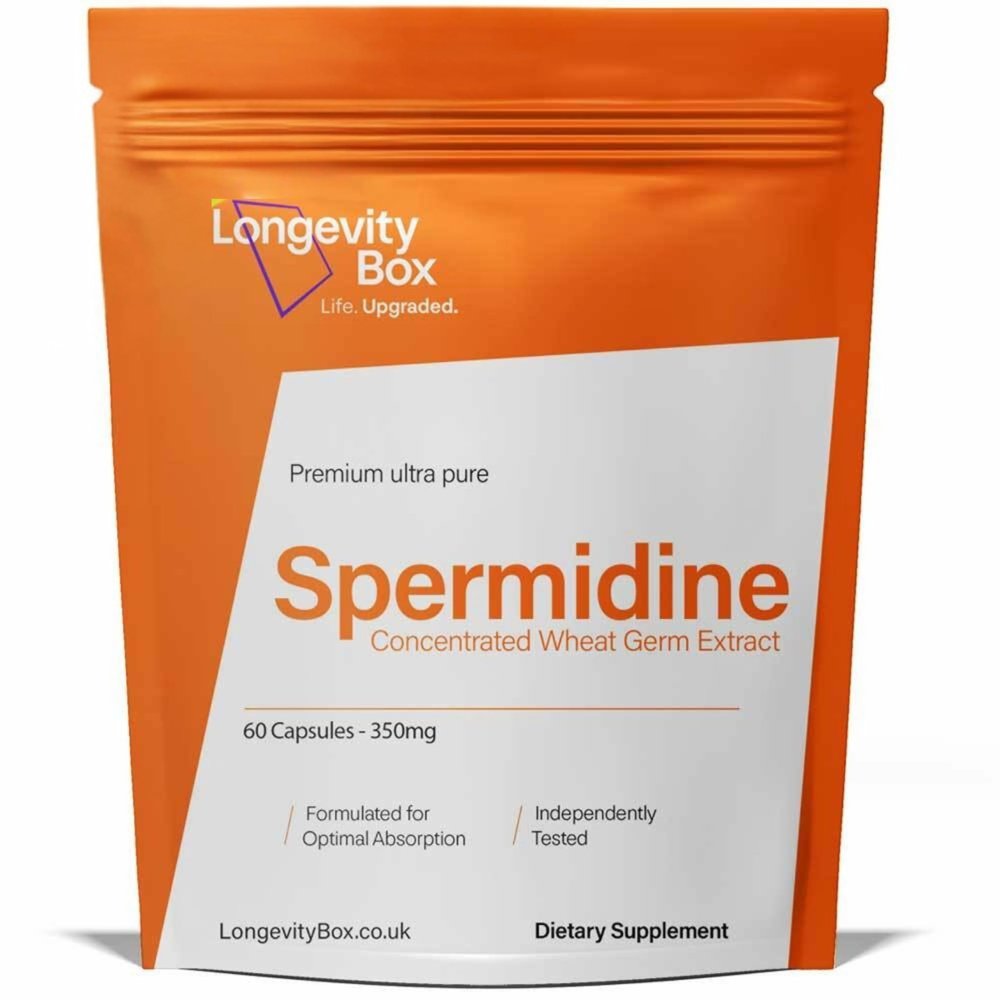 Longevity Box Spermidine Supplement 60 Vegan Capsules 6mg from 600mg Wheat Germ Extract with Zinc Thiamin 99% Pure Third-Party Tested Non-GMO
