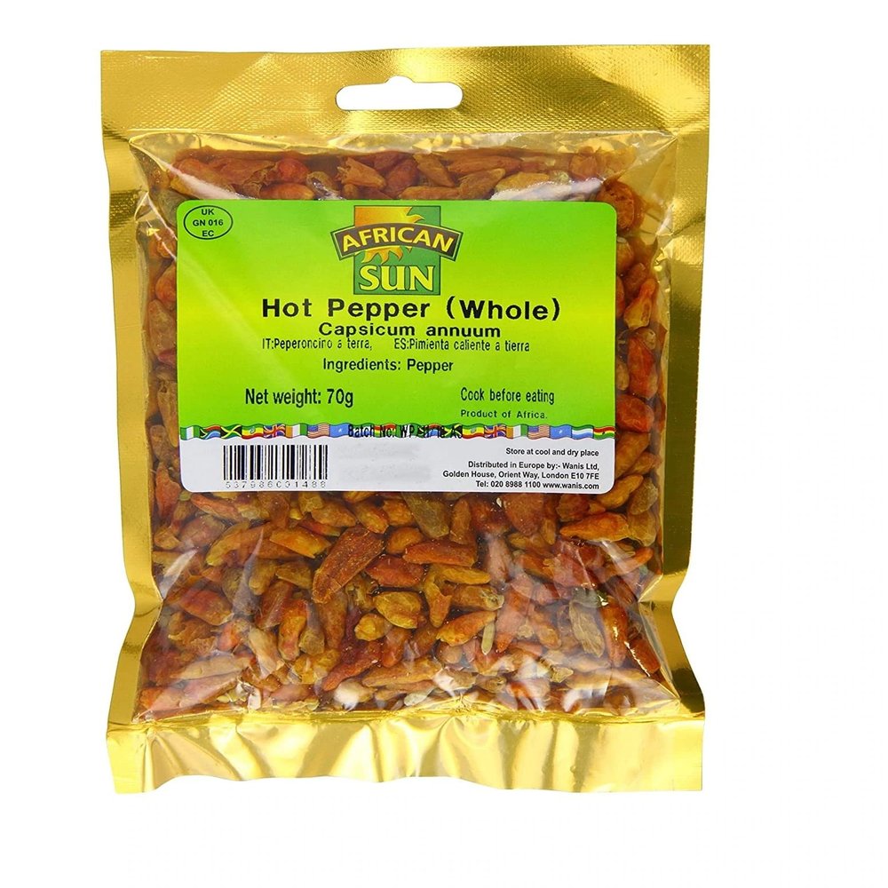 African Sun Whole Hot Pepper 70g Box of 10