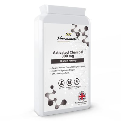 Activated Charcoal Supplement (300mg) - 120 Capsules | Steam Activated from Coconut | Contributes to Reducing Excessive Flatulence | UK Manufactured to GMP Standards