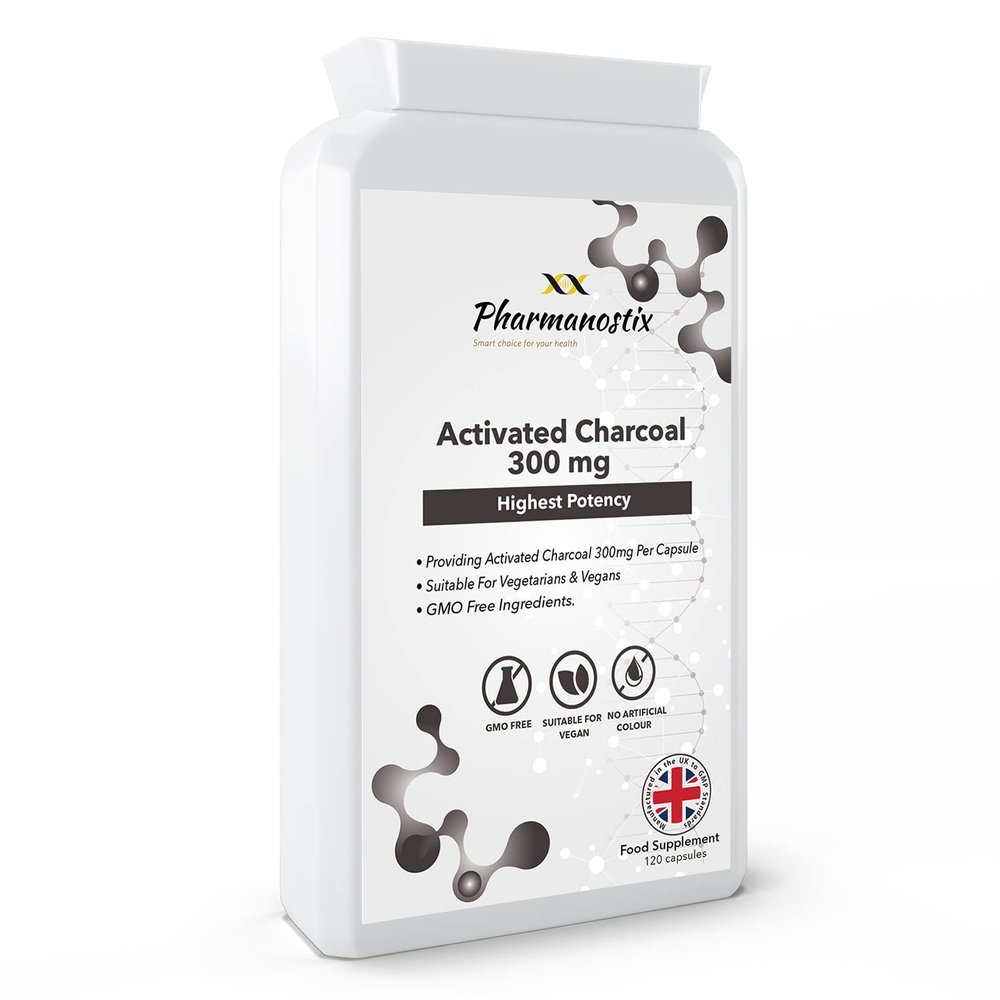 Activated Charcoal Supplement (300mg) - 120 Capsules | Steam Activated from Coconut | Contributes to Reducing Excessive Flatulence | UK Manufactured to GMP Standards