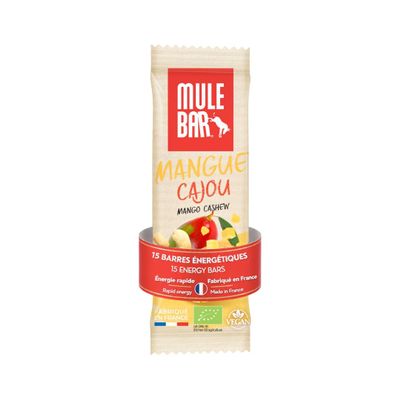 MULEBAR - Box of 15 Energy Bars - Mango Cashew Nuts - Soft Texture - Easy to Digest - 100% Natural, Organic and Vegan Ingredients - Made in France - 40gr