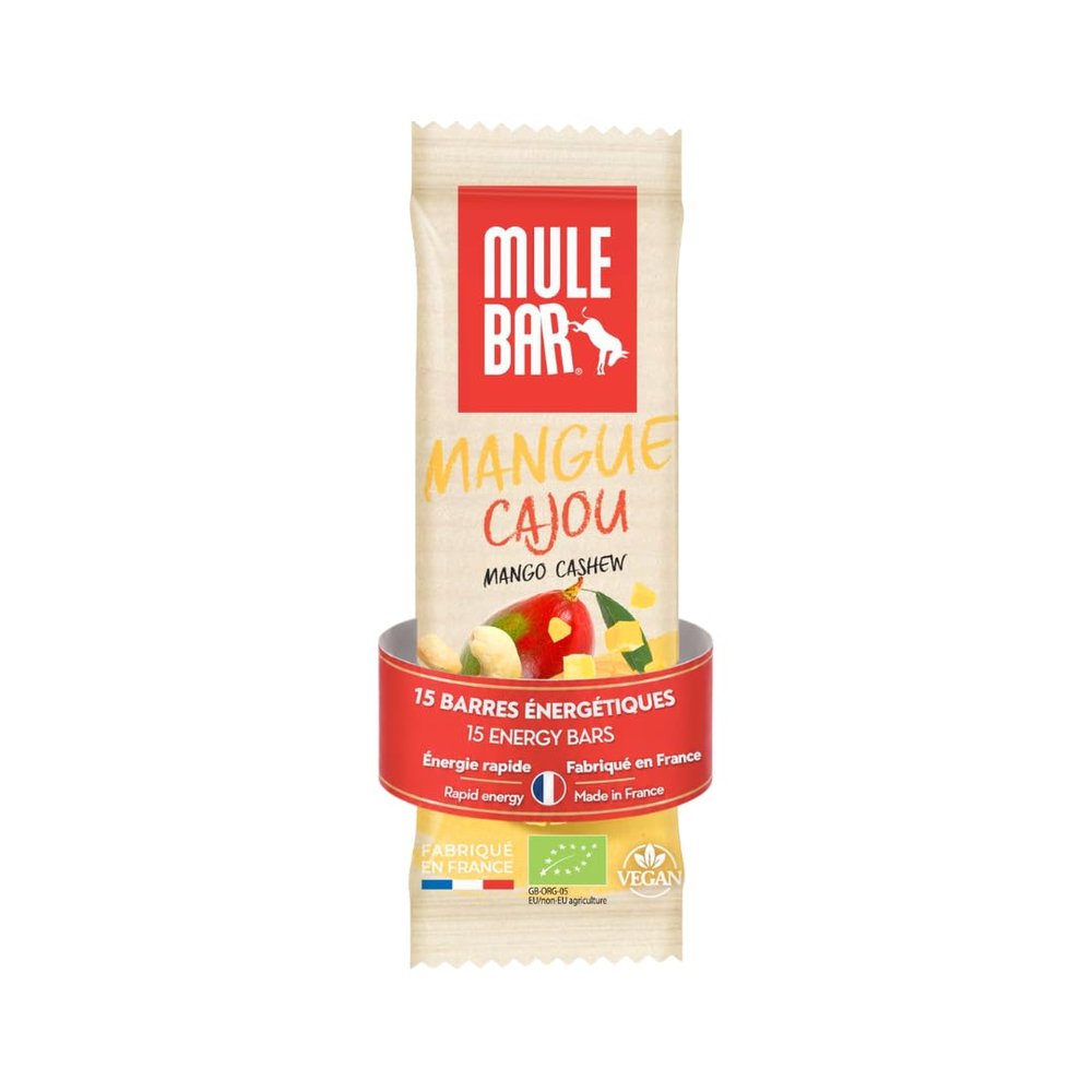 MULEBAR - Box of 15 Energy Bars - Mango Cashew Nuts - Soft Texture - Easy to Digest - 100% Natural, Organic and Vegan Ingredients - Made in France - 40gr