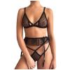 UIVHLW Chemises & Negligees Plus Size Mesh Lace Jacquard See Through Lace Sets Black view 1