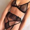 UIVHLW Chemises & Negligees Plus Size Mesh Lace Jacquard See Through Lace Sets Black view 2