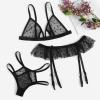 UIVHLW Chemises & Negligees Plus Size Mesh Lace Jacquard See Through Lace Sets Black view 3