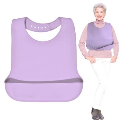 We&Life Silicone Adult Bib for Elderly, Men and Women - Washable With Food Catcher, Lilac Purple (Large), Large - 14.5in(w) x 21in(h)