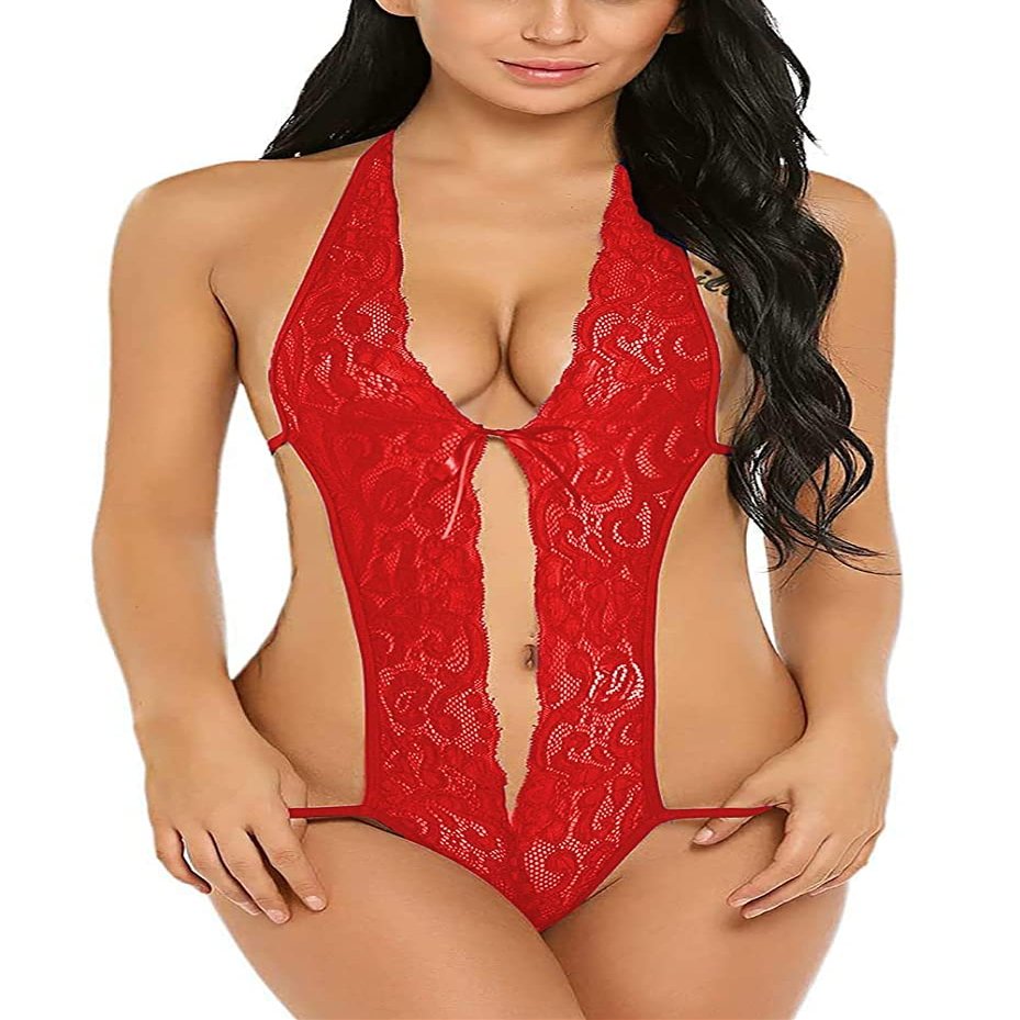 Tongari Women's Lace Above knee Baby Doll (Red. Free-Size)
