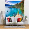 BELECO Mountain Lake Tapestry Wall Hanging - Ocean Blue Lake View, Sand Beach, Green Forest Pine Trees Landscape for Bedroom, Aesthetic Living Room, Dorm Decor - 106x70 Inch view 2