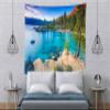 BELECO Mountain Lake Tapestry Wall Hanging - Ocean Blue Lake View, Sand Beach, Green Forest Pine Trees Landscape for Bedroom, Aesthetic Living Room, Dorm Decor - 106x70 Inch view 3