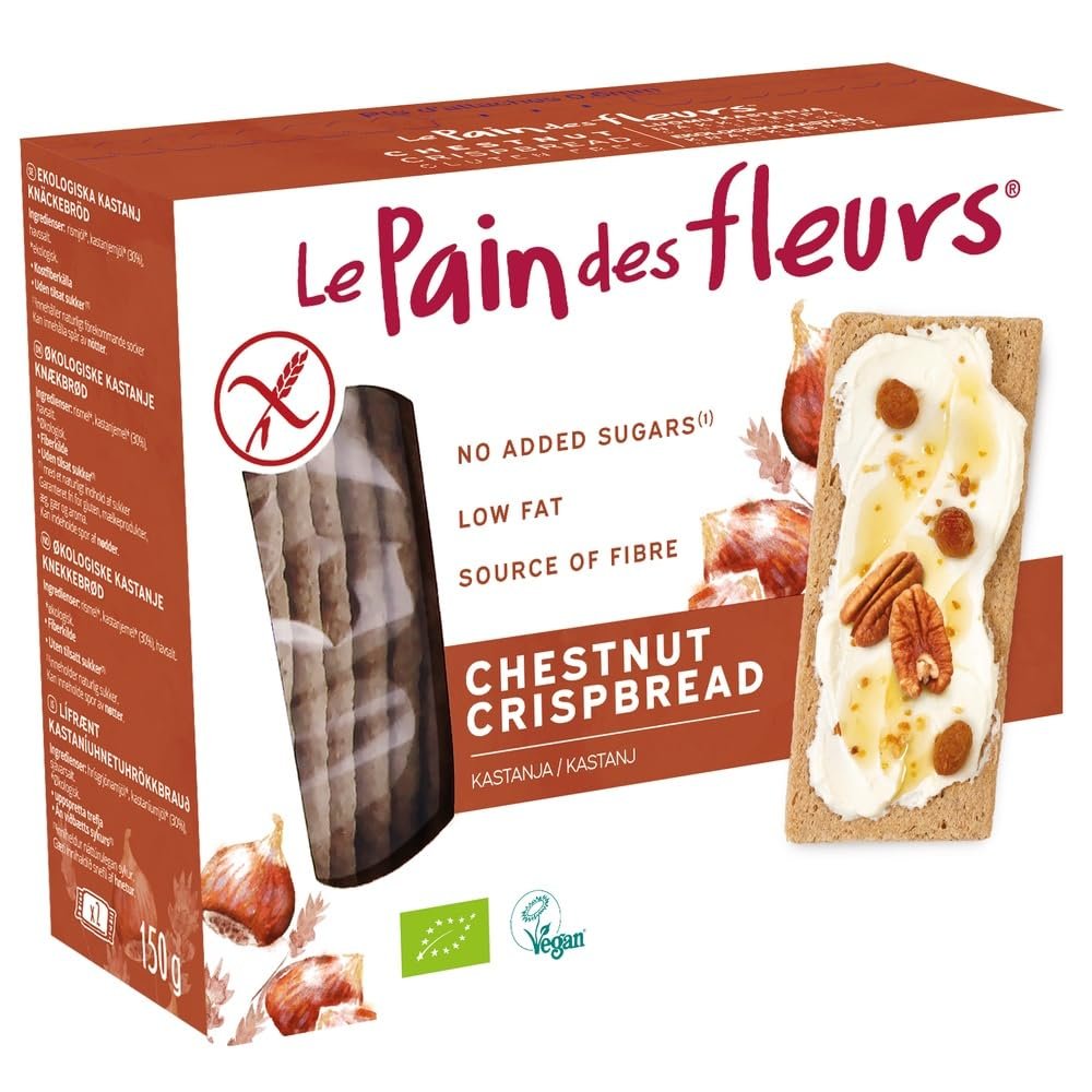 Le Pain des Fleurs 150g (Packet Of 6) Organic Chestnut Crispbread  Gluten Free, Vegan, Wheat Free  Light & Crisp Texture  No Added Sugar  Source of Fibre