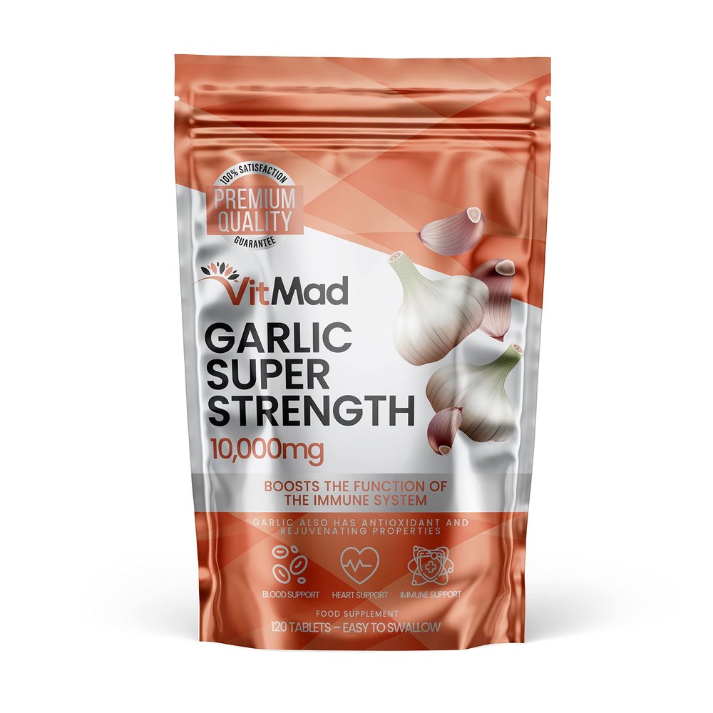 Garlic Extract 10,000mg - 120 Tablets - High Strength - Heart Health Vegan
