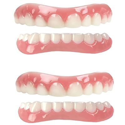 XZLZMD Dentures Cosmetic Veneers Teeth Temporary Dentures Teeth Natural Shade Instant Teeth Top and Bottom Veneers Snap on Comfort Dentures for Bad Teeth Men and Women,2 pair