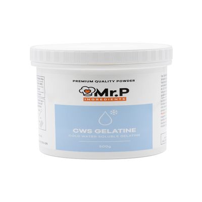 Mr.P Ingredients CWS Gelatine Cold Water Soluble 500gr 200 Bloom Powder Stabiliser Gelling Aerating Agent Gluten Free Instant Halal Kosher Non-GMO (Recyclable Pot)