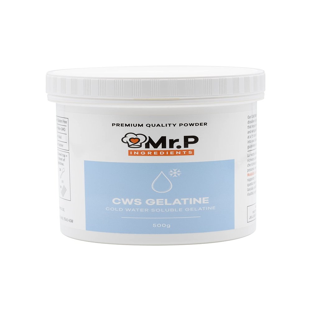 Mr.P Ingredients CWS Gelatine Cold Water Soluble 500gr 200 Bloom Powder Stabiliser Gelling Aerating Agent Gluten Free Instant Halal Kosher Non-GMO (Recyclable Pot)
