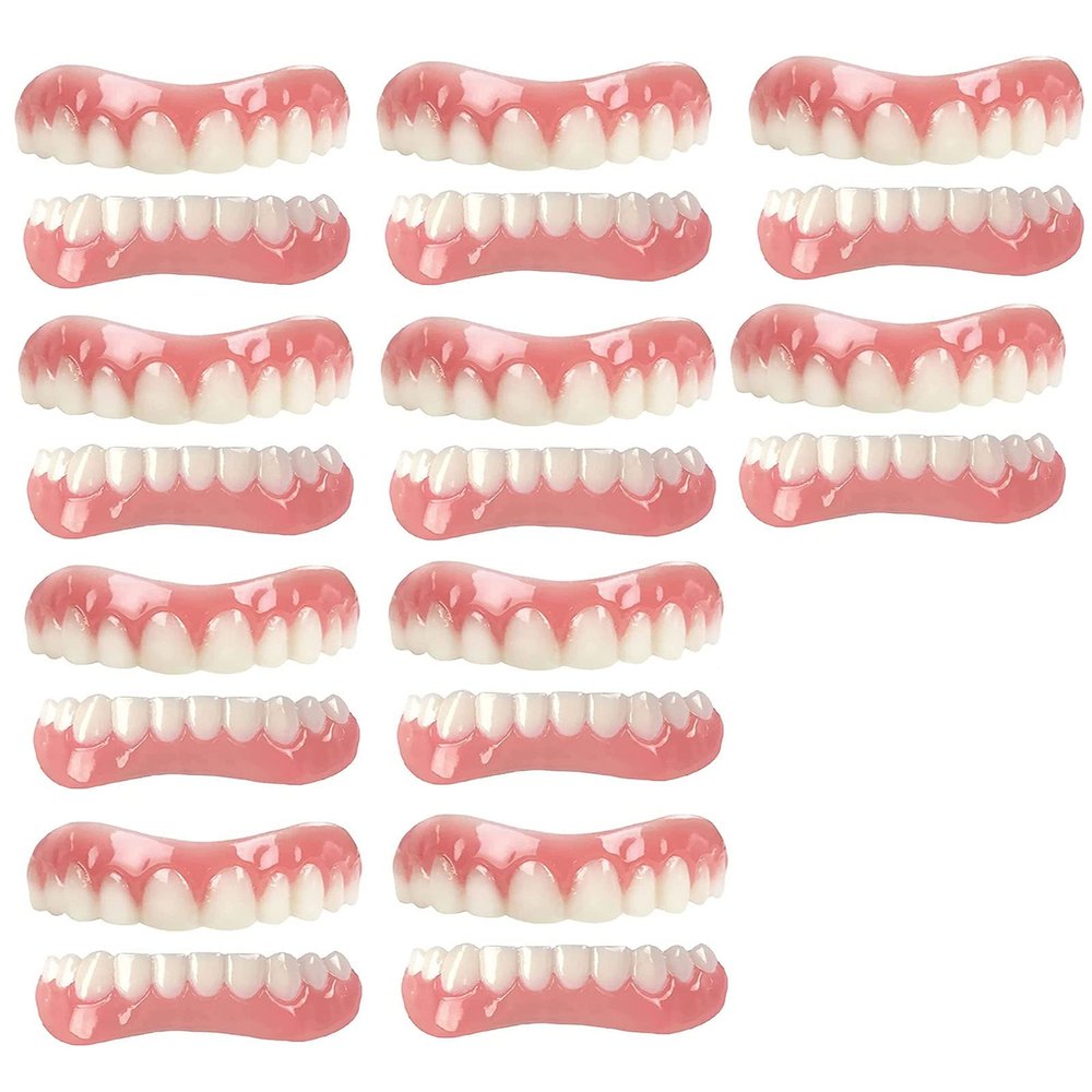 XZLZMD Dentures Silica Top Bottom Dental Prostheses Lnstant repair of Cracked or Missing Dental Prosthesis Cosmetic Natural Color Temporary Prosthesis Teeth Veneer,10 pairs