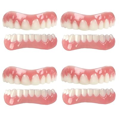 XZLZMD Dentures Cosmetic Veneers Teeth Temporary Dentures Teeth Natural Shade Instant Teeth Top and Bottom Veneers Snap on Comfort Dentures for Bad Teeth Men and Women,4 pair