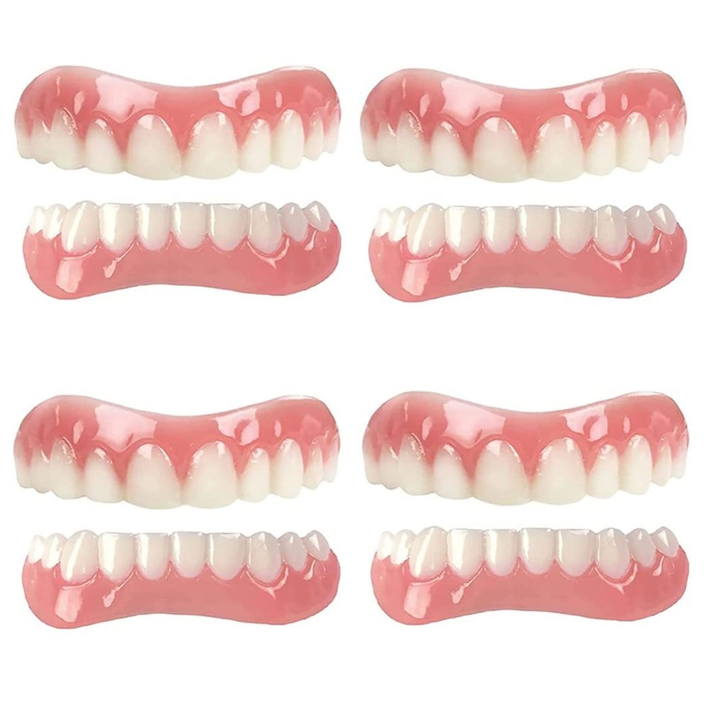 XZLZMD Dentures Cosmetic Veneers Teeth Temporary Dentures Teeth Natural Shade Instant Teeth Top and Bottom Veneers Snap on Comfort Dentures for Bad Teeth Men and Women,4 pair