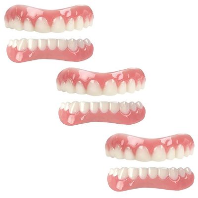 XZLZMD Silica gel Dentures Top Bottom Dental Prostheses Cosmetic Veneer Natural Color Temporary Prosthesis Teeth Lnstant repair of Cracked or Missing Dental Prosthesis for Men And Women,3 pair