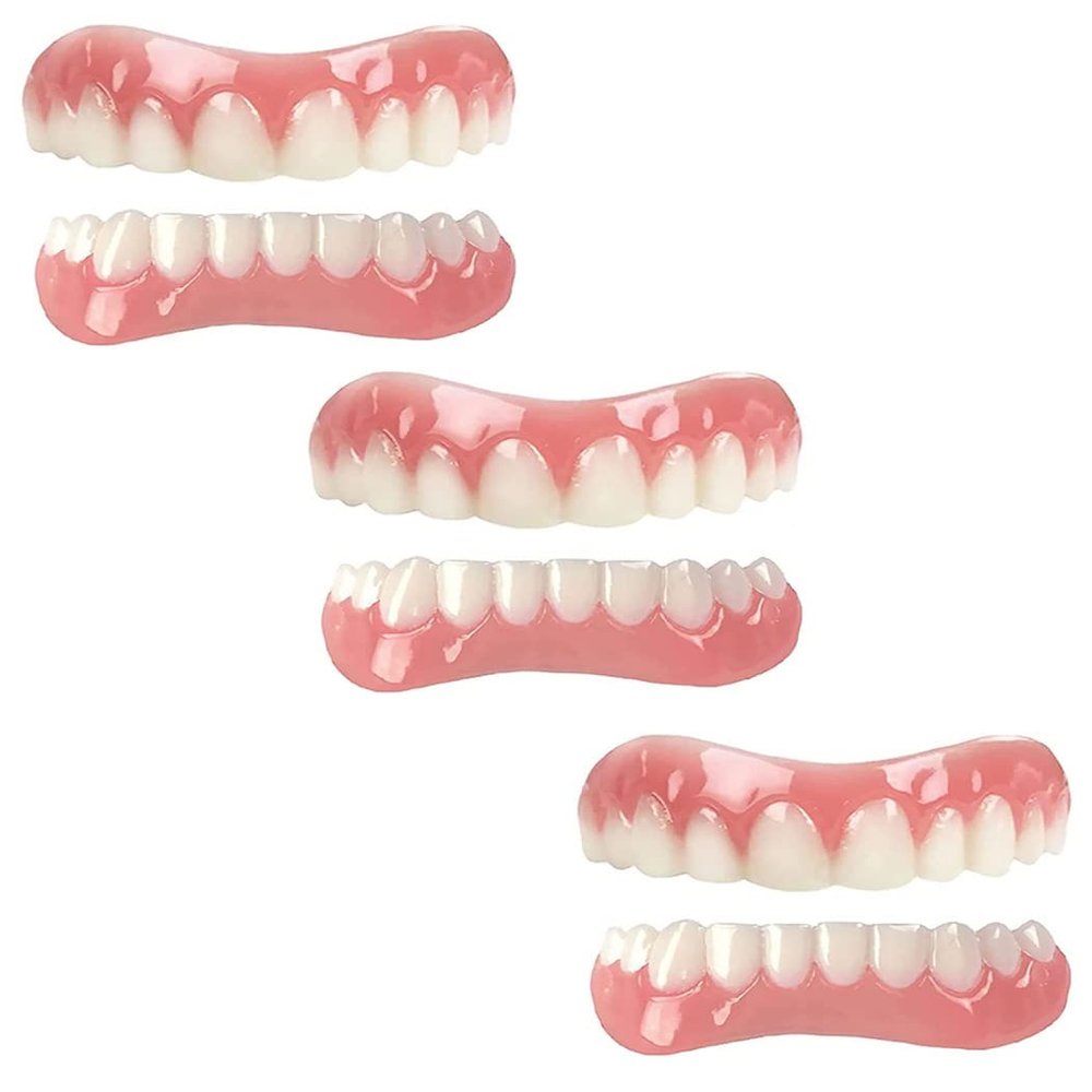 XZLZMD Silica gel Dentures Top Bottom Dental Prostheses Cosmetic Veneer Natural Color Temporary Prosthesis Teeth Lnstant repair of Cracked or Missing Dental Prosthesis for Men And Women,3 pair