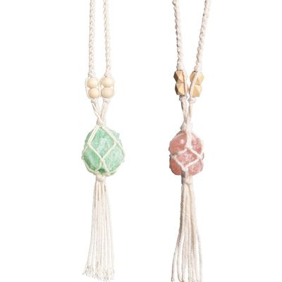 VNVETYTO 2PCS Healing Crystals Feng Shui Hanging Ornament Car Ornament Meditation Hanging Ornament Window Ornament for Home Decor (Fluorite+Rose Quartz)
