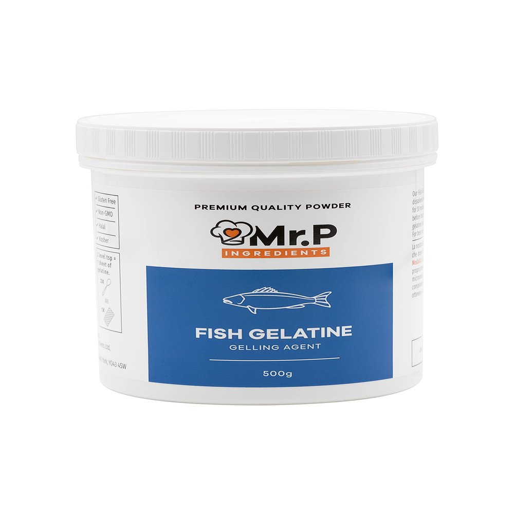 Mr.P Ingredients Fish Gelatine 500g 160 Bloom Powder Stabiliser Gelling Aerating Agent Instant Halal Kosher Gluten Free Non-GMO (Recyclable Pot)