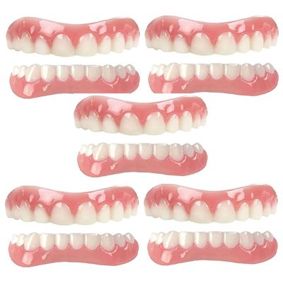 XZLZMD Silica gel Dentures Top Bottom Dental Prostheses Cosmetic Veneer Natural Color Temporary Prosthesis Teeth Lnstant repair of Cracked or Missing Dental Prosthesis for Men And Women,5 pair