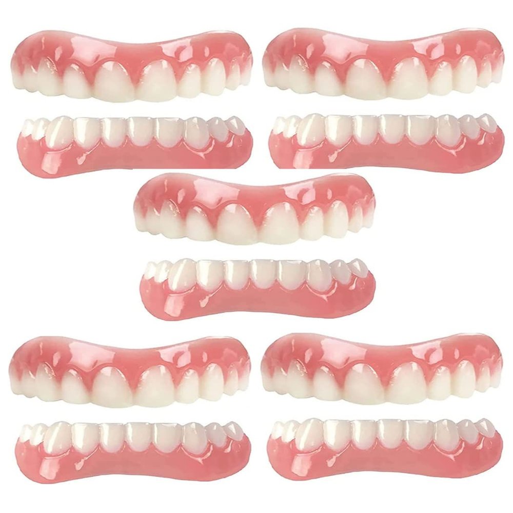 XZLZMD Silica gel Dentures Top Bottom Dental Prostheses Cosmetic Veneer Natural Color Temporary Prosthesis Teeth Lnstant repair of Cracked or Missing Dental Prosthesis for Men And Women,5 pair
