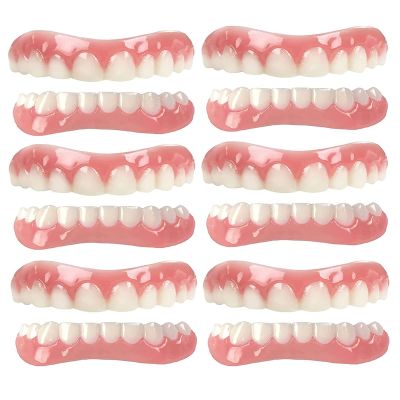 XZLZMD Silica Prosthesis Teeth Cosmetic Natural Color Lnstant Veneers Reusable Top Bottom Dentures Perfect Smile Veneer Dental Prosthesis,6 pairs