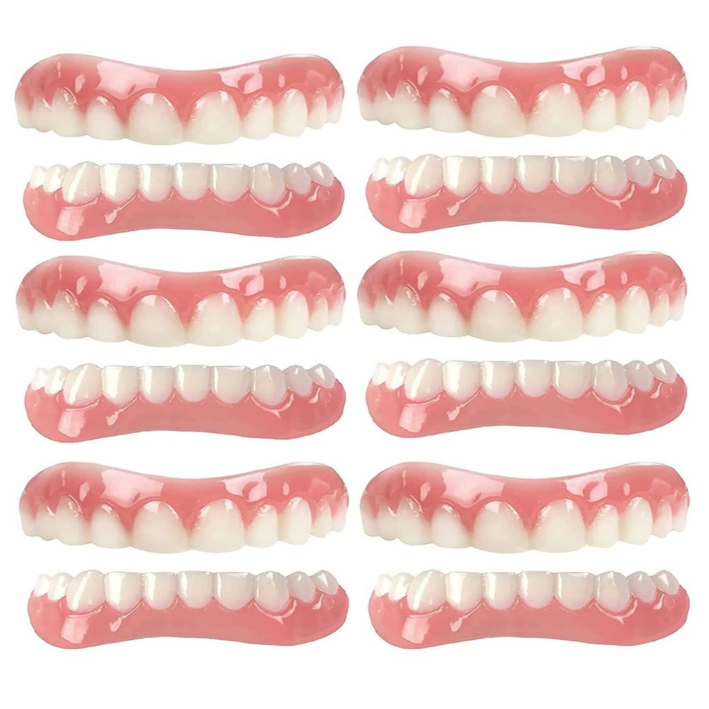 XZLZMD Silica Prosthesis Teeth Cosmetic Natural Color Lnstant Veneers Reusable Top Bottom Dentures Perfect Smile Veneer Dental Prosthesis,6 pairs