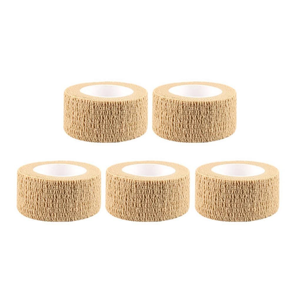 5 Rolls Self Adhesive Bandage, 2.5cm x 4.5m Non-wonven Athletic Elastic Cohesive Bandage for Sports Finger Wrist Feet Protection (Light Brown)