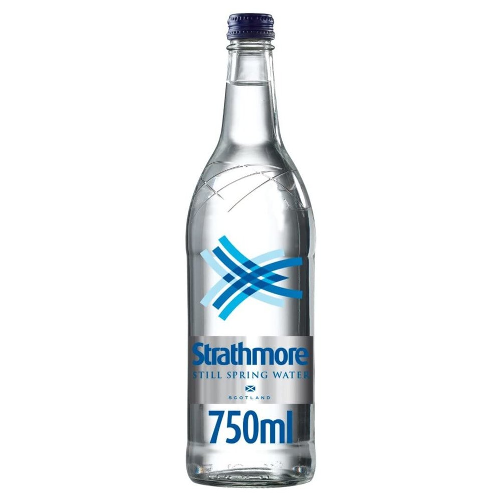 240 x Strathmore Still Spring Water 750ml Glass Bottles with 500 Paper Straws