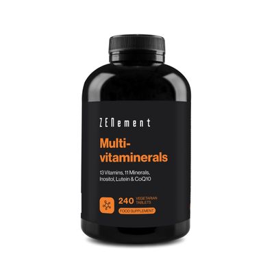 Multivitaminerals, 13 Vitamins, 11 Minerals, Inositol, Lutein & CoQ10, 240 Vegetarian Tablets | for Men & Women | Preservative-Free, Non-GMO, GMP | Zenement